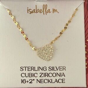 NEW Isabella M Heart Necklace Sterling Silver Cubic Zirconia